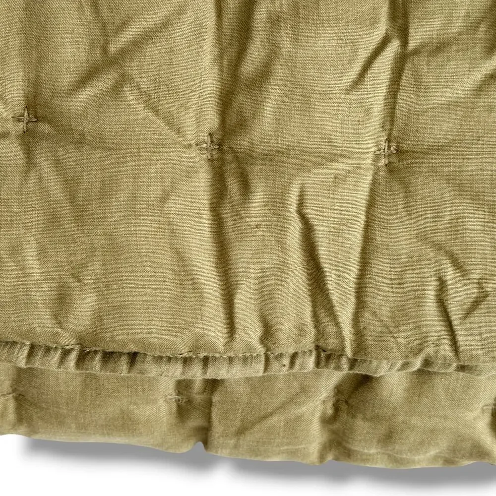 West Elm European Linen Lofty Tack Stitch Quilt King Size 92x108 Olive Green